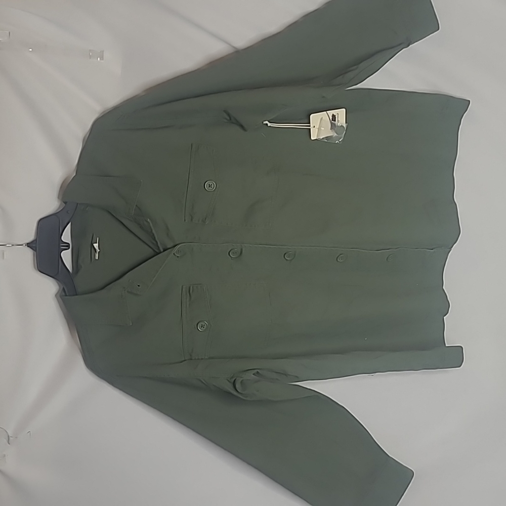 Ana Women's Long Sleeve Adaptive     Button down shirt. Olive Green 1X N…